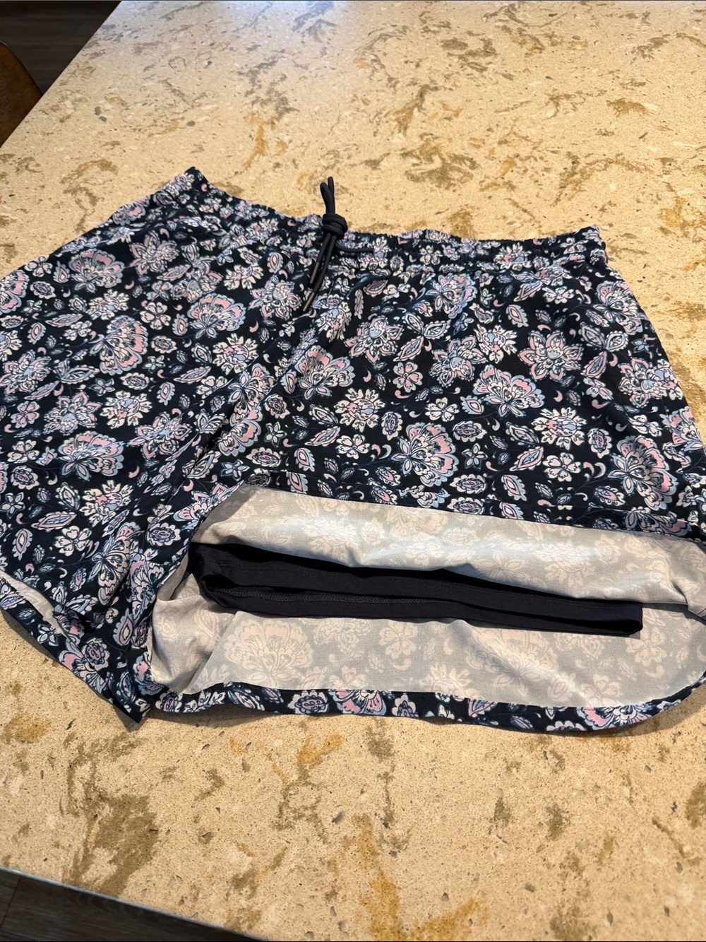 J. Jill Navy Floral Drawstring Athletic Shorts